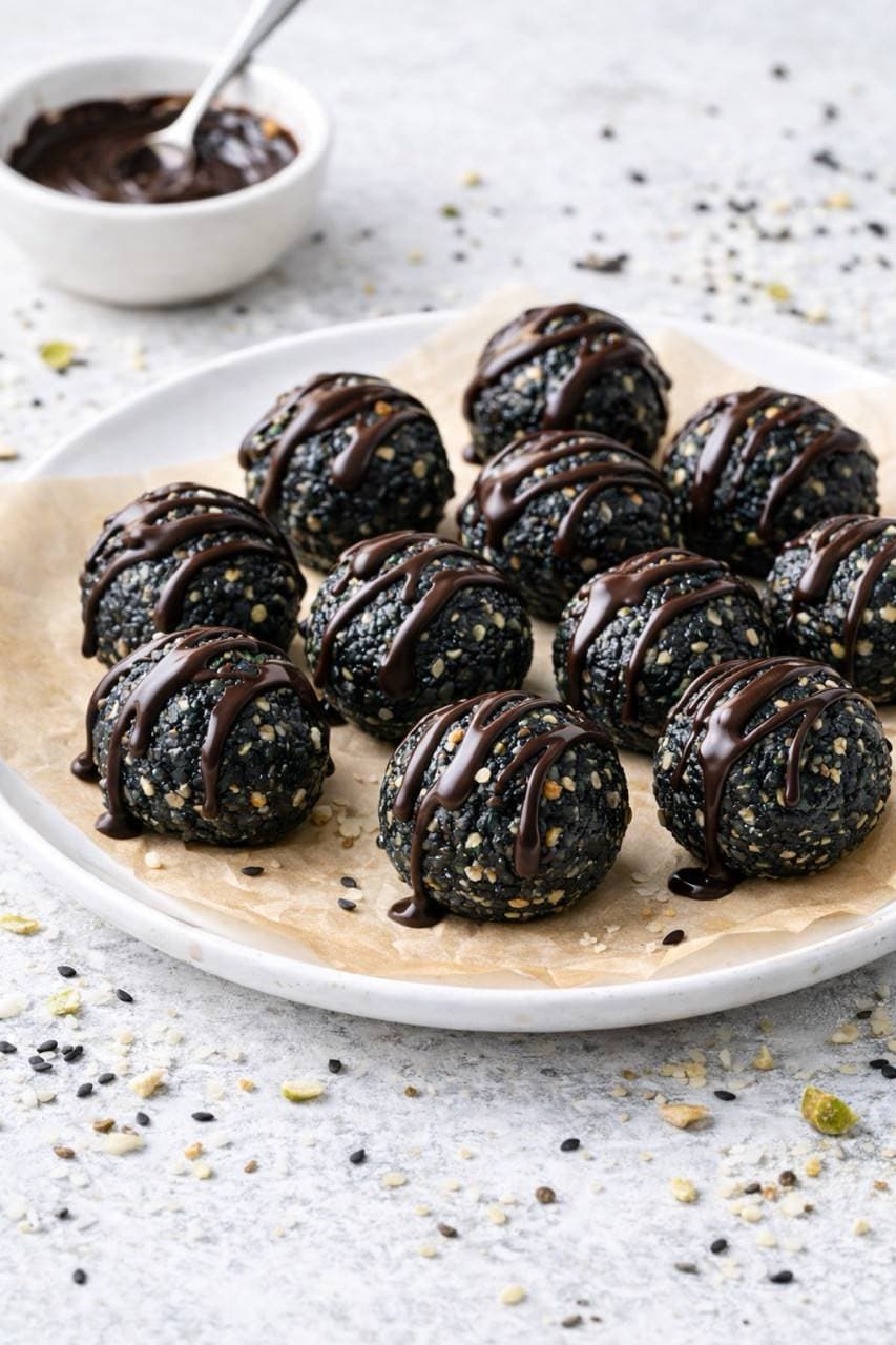 Anti-entzündliche Black Tahini Energy Balls