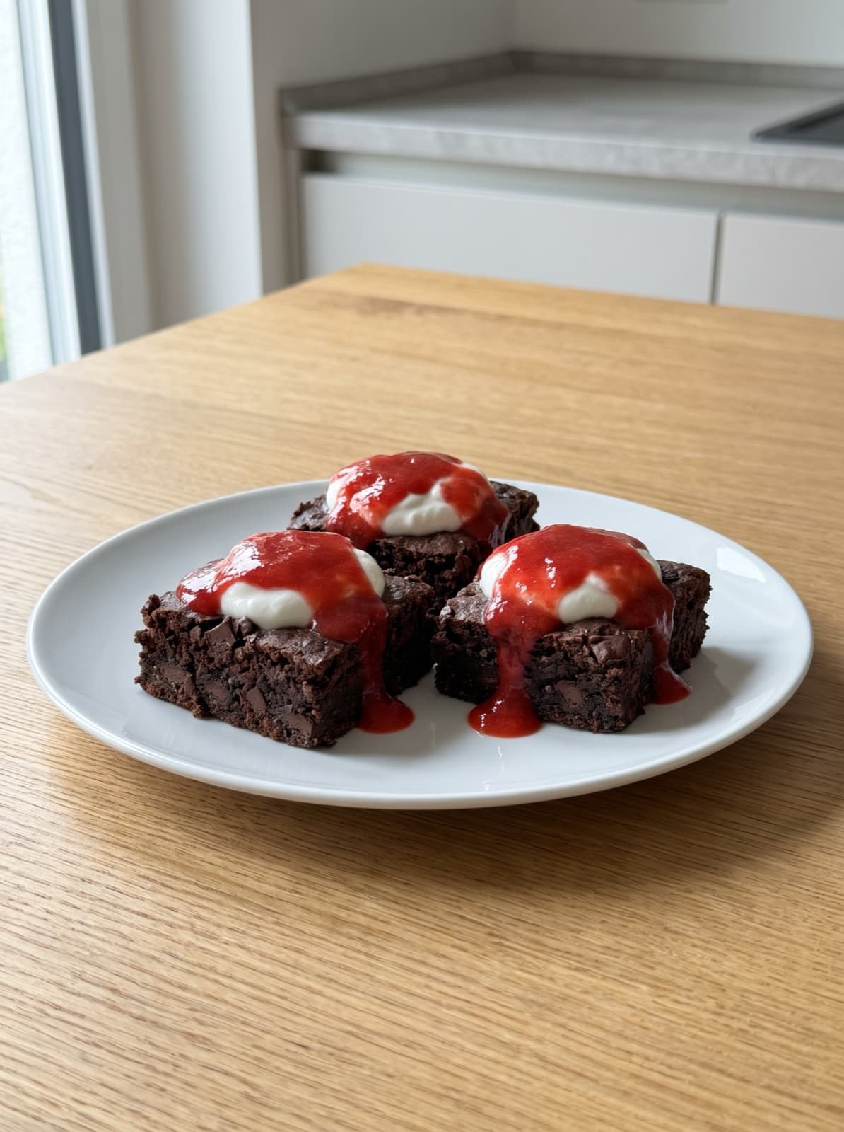 Eisenreiche Black Bean Brownies mit Erdbeer-Topping